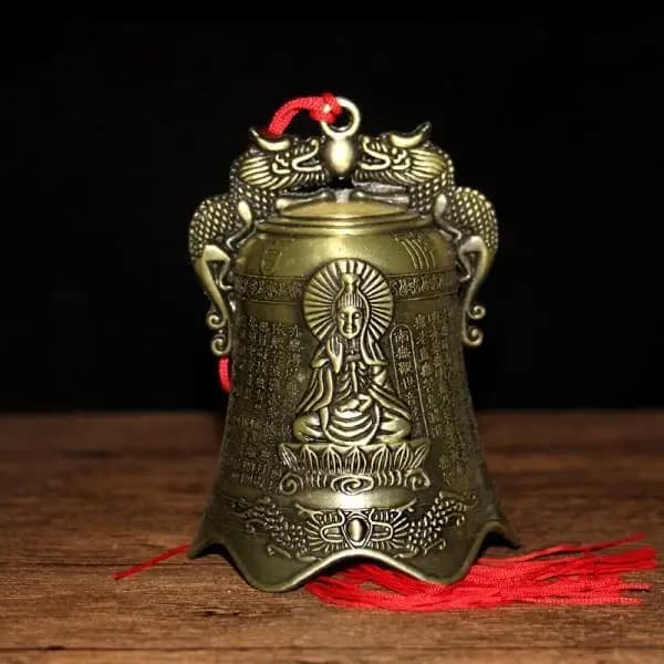 Tibet Tibetan Double dragon guanyin bell Statue Ornament Home Office Cabinet Deco Desktop Decor Figurines
