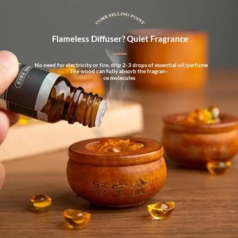 Diffuser Wood Natural Solid Wood Essential Oil Diffuser Bowl Fortune Carving Long Lasting Scent For Home Office Yoga Meditation