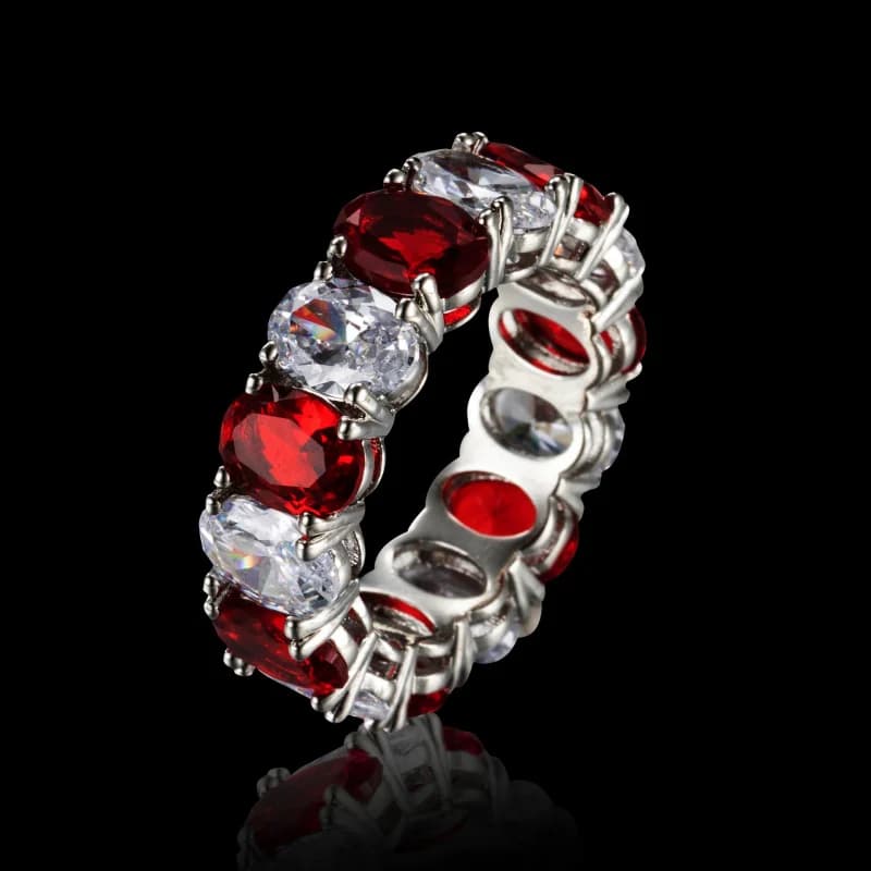 Anello con pietra preziosa colorata Anello con diamante rosso blu rosa Anello a forma di uovo a fascia larga di lusso leggero