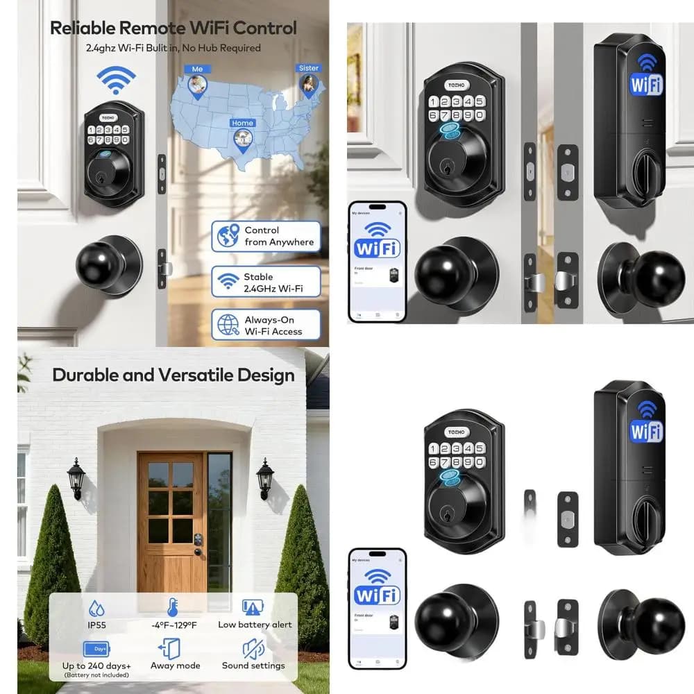 Serratura Intelligente con Impronta Digitale e Maniglia, Tastiera Digitale, Controllo App, Compatibile con Alexa, per Porta o Porta d'Ingresso, Finitura Opaca B