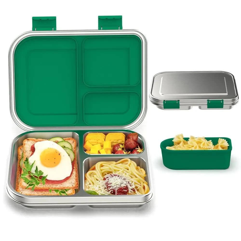 Contenitore Bento in Acciaio per Bambini, 3 Scomparti, Ermetico, in Acciaio Inox 304, per Scuola e