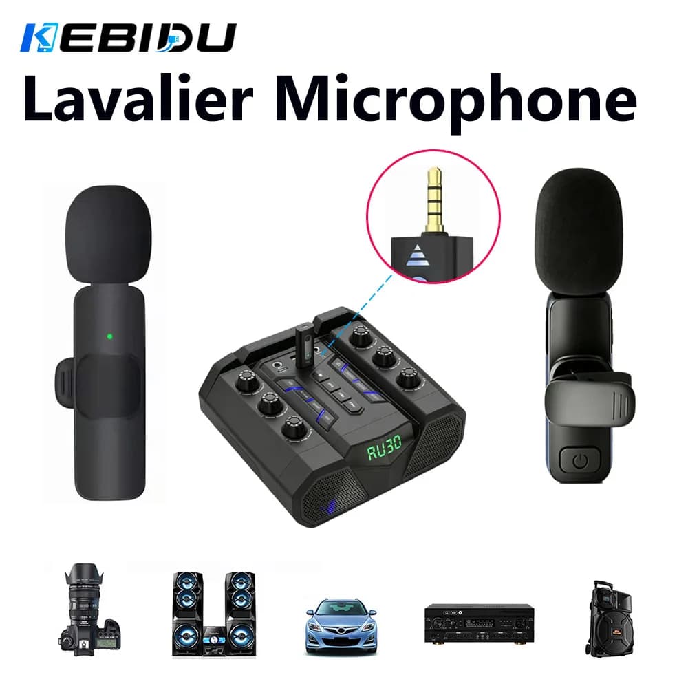 KEBIDU Lavalier Microphone Wireless 3.5mm Omnidirectional Condenser Mic Megaphone for Camera Speaker Phone Recording Live Stream