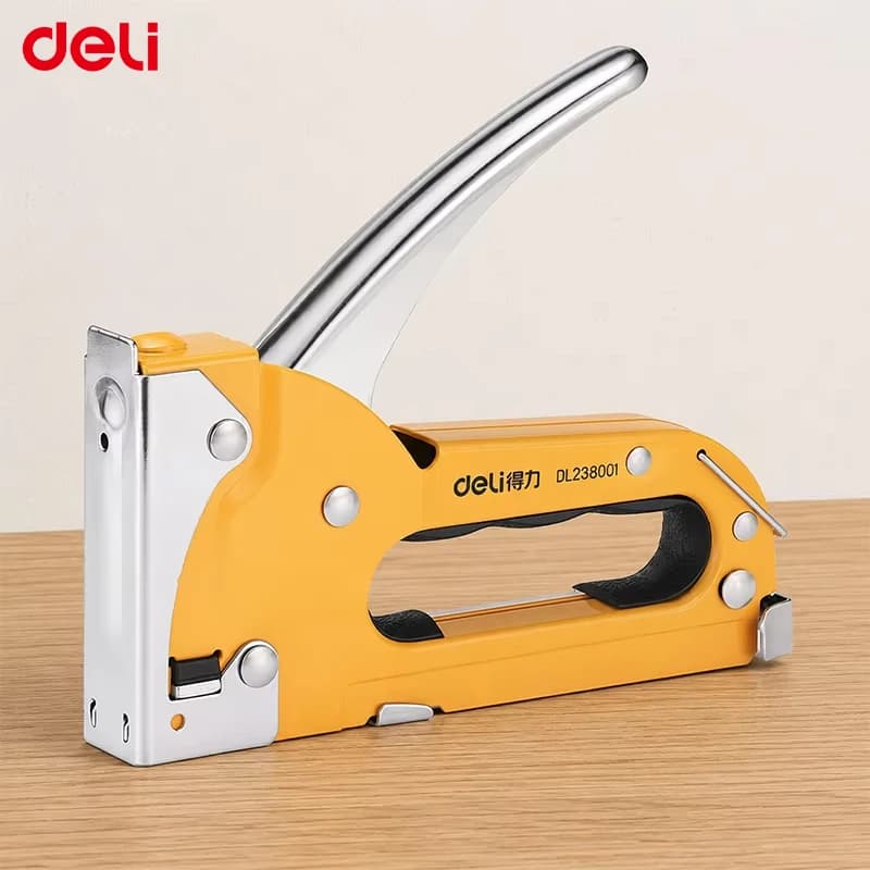 DELI Steel Manual Staple Gun for Door Nails, Labor-saving Furniture Upholstery & Woodworking Tool with Safety Lock
