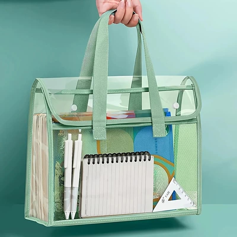 Hot 1 Large Capacity Portable Transparent Waterproof Handheld Folder, Expandable File Storage Bag, PVC Self-adhesive File Bag