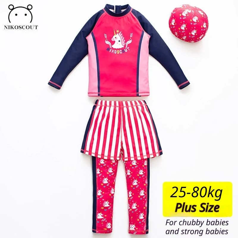 Girls' swimsuit with long sleeves, long pants, split body, quick drying, sun protection, overweight children's plus fat swimsuit