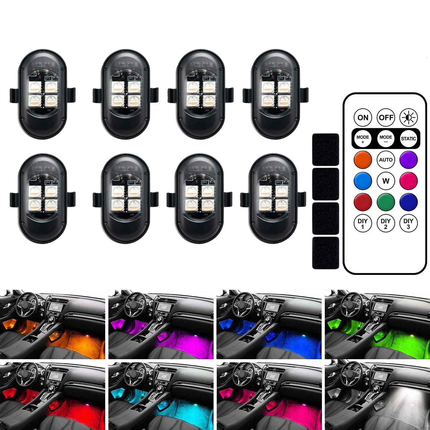 4 LED Wireless Stroboscopic Air Lights Up-to-date RGB Anti-Corporation Spia 8 Color Remote Air drone for Car Bike