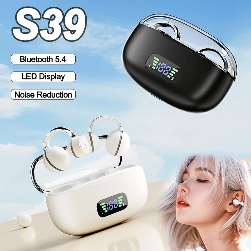 Cuffie senza fili Earclip S39 Bluetooth 5.4 Riduzione del rumore Auricolari aperti nell'orecchio Impermeabili per auricolari sportivi TWS Headest