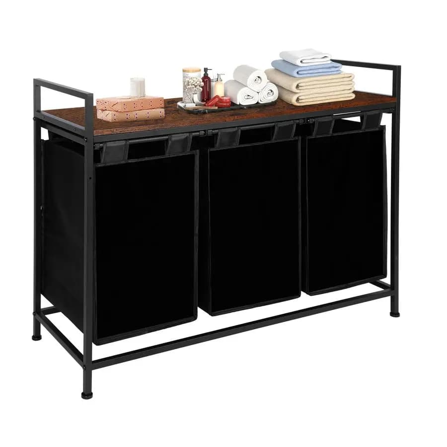 Selector for linen, 138 litre linen basket with shelf 3 removable bags, 3 x 12,1 gallons 46 L, 36,4 x 13 x 28,4 inch, dirty clothes