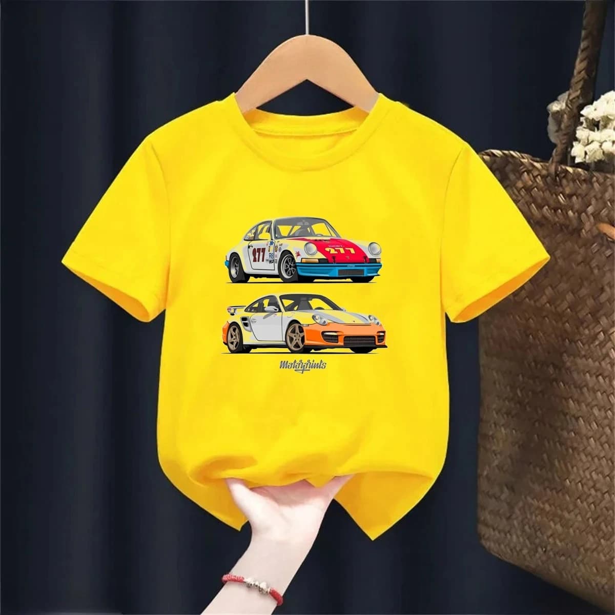 Cute Car Cartoon Print Kids Cotton T-shirt, High Quality Short Sleeve Tops for Boys and Girls, Summer Casual Daily Tees