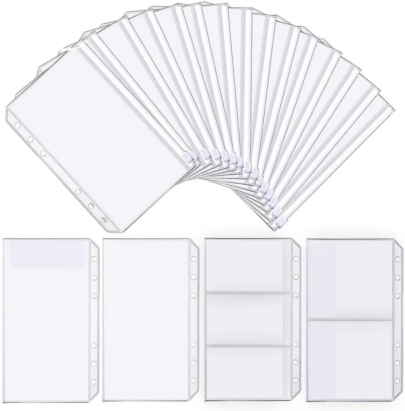 A5 A6 A7 Color Binder Pockets Binder Zipper Folders for 6-Ring Notebook Binder Waterproof PVC Leaf Document Filing Bag