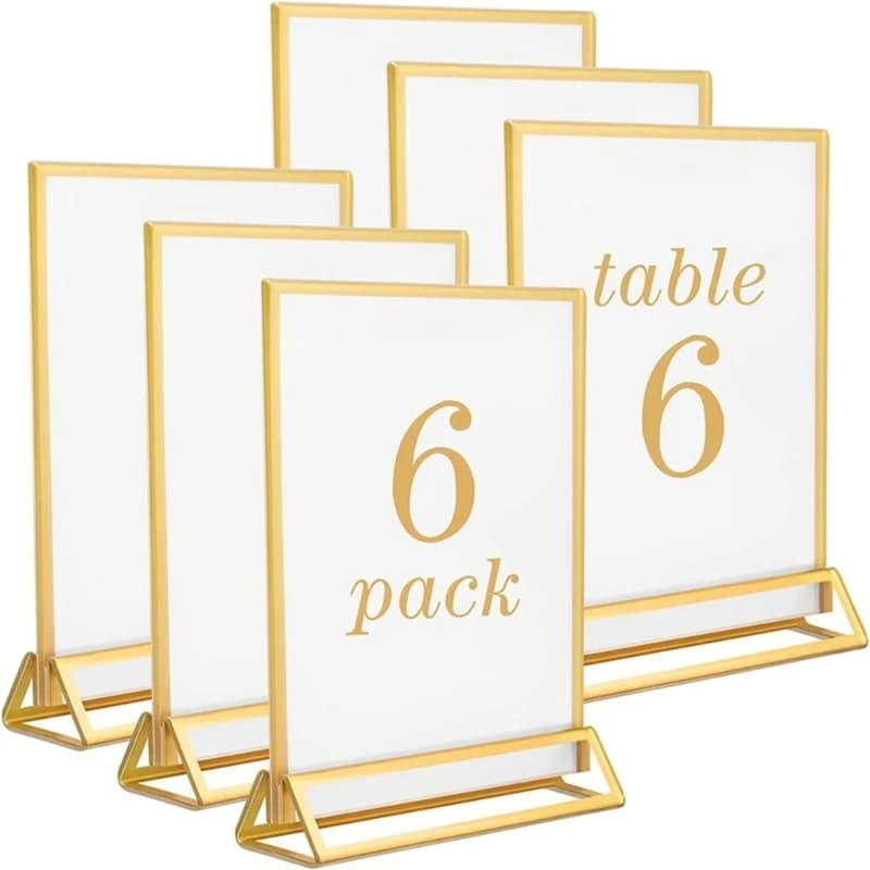 Support for table numbers for weddings in transparent acrylic with golden edges photo frame for table menu, recipes cards, Photo display