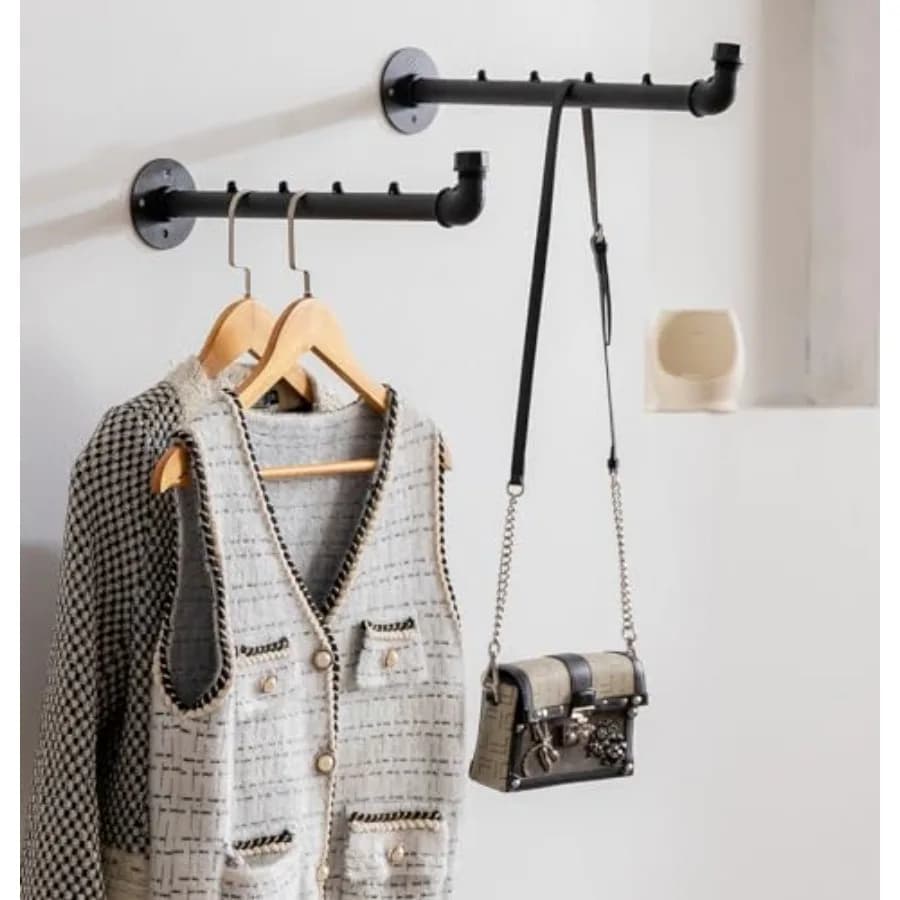 Industrial Wall Hangers - Metal Clothes Door Bar Resistant with Hooks, Wall Mounted Housing