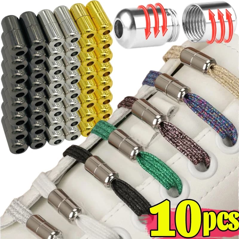 2/10pcs No Tie Lacci per scarpe Capsula di metallo Blocco Scarpe da ginnastica elastiche Lacci piatti senza cravatte Bambini Scarpe veloci per adulti Gomma di pizzo