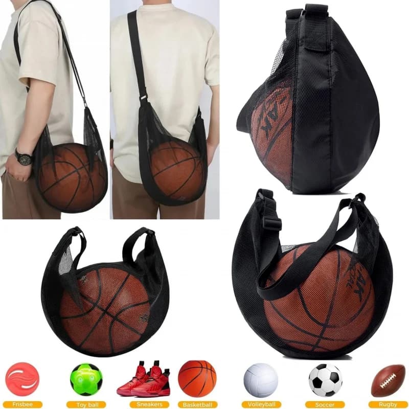 1/2/4pc Anti-Tear Mesh Single Ball Bag Fits Size 7 Basketball Soccer Volleyball Crossbody Carrier with Adjustable Strap & Zipper