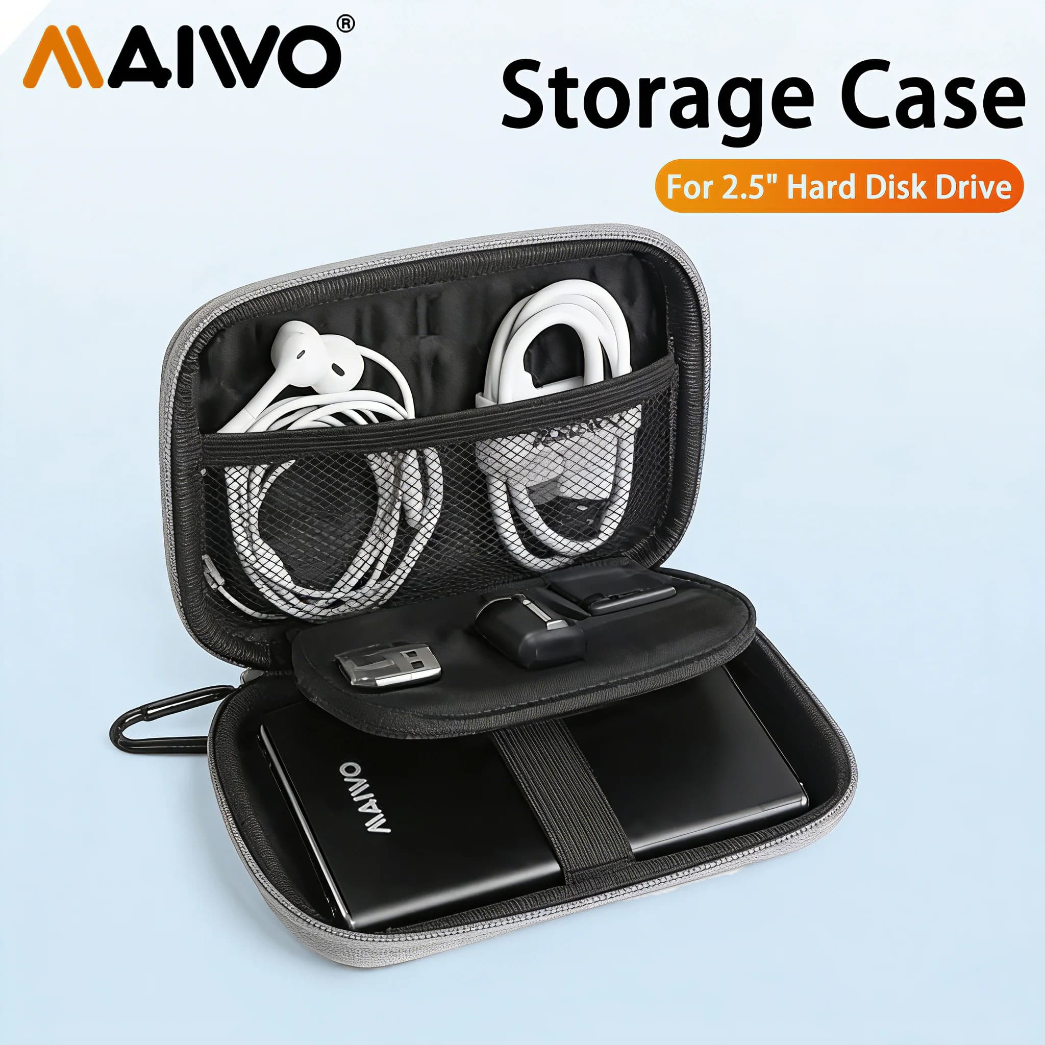 Custodia per disco rigido MAIWO per disco rigido esterno da 2,5" portatile in colori nero/rosso/blu Borsa per HDD per custodia da viaggio Power Bank