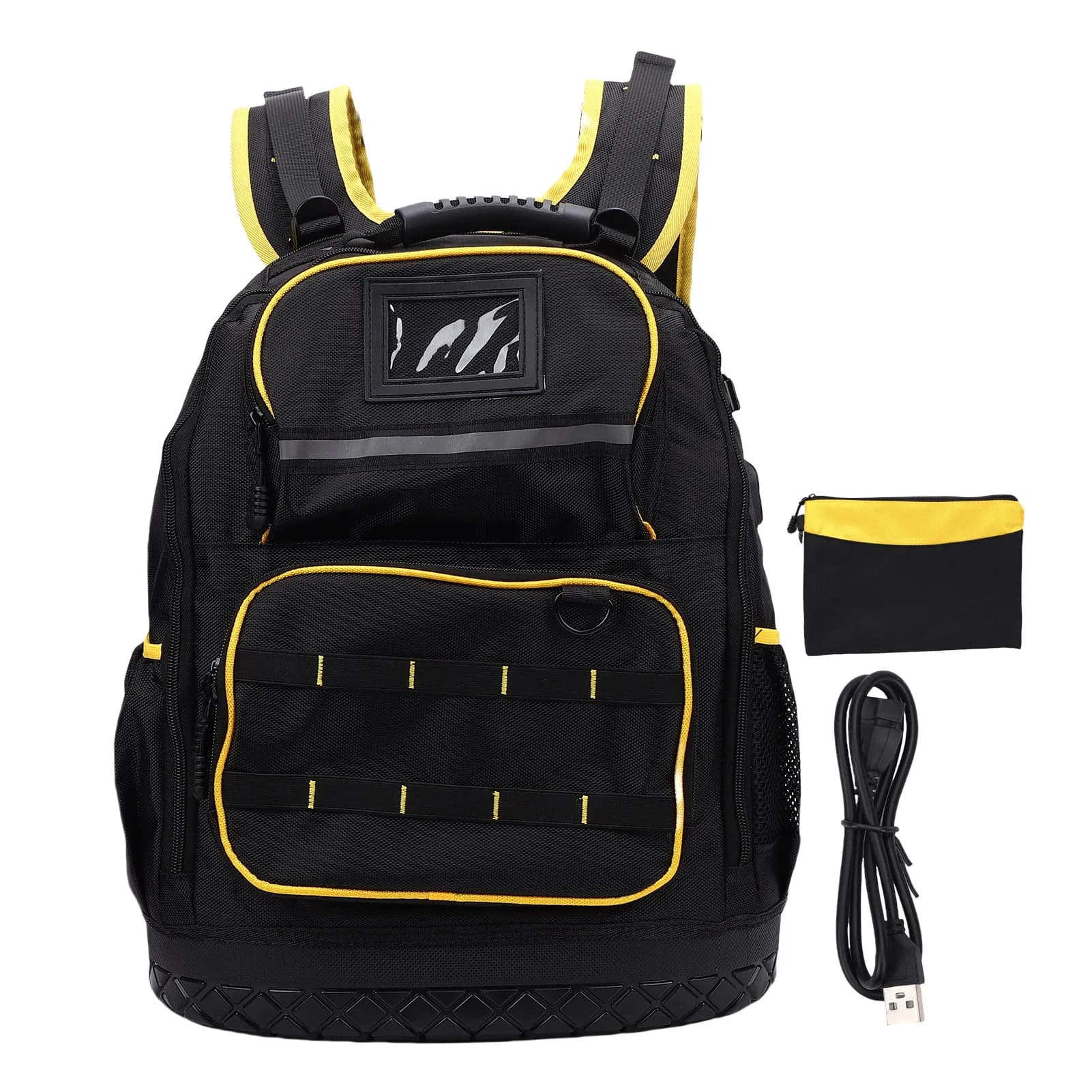 Zaino Porta Attrezzi con Tasche Multiple, Scomparto Imbottito per Laptop, Tessuto Oxford, Fondo Rigido, con Tasca per Cavo Tipo C
