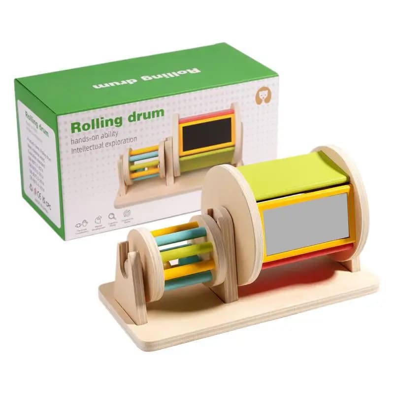Giocattolo in legno Montessori con tamburo rotante a colori, specchio, puzzle rotante, giocattolo sensoriale per bambini, giocattoli per l'educazione precoce, regalo di compleanno
