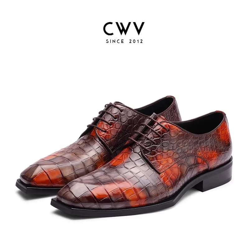 Nuove Scarpe da Uomo CWV in Pelle di Coccodrillo, Scarpe Formali Maschili con Finitura Spazzolata