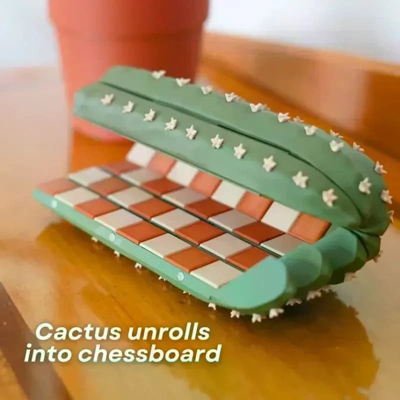3D Printed Resin Cactus Chessboard Set Foldable Desktop Ornament Office Craft Chess Toys Home Decor Time-Killer Gift