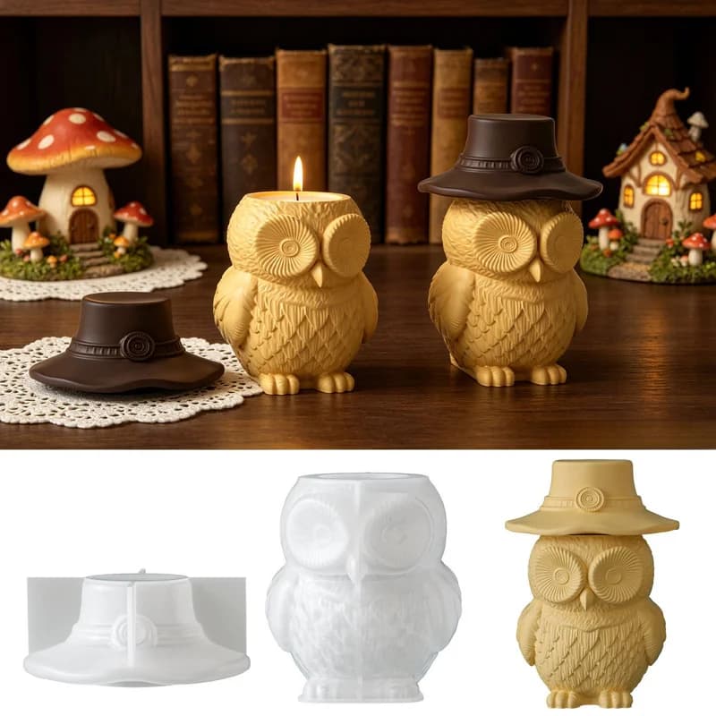 2Set of silicone molds for owl storage jars with lids and decorative itemsdiyAromatherapy plaster candle cup mold