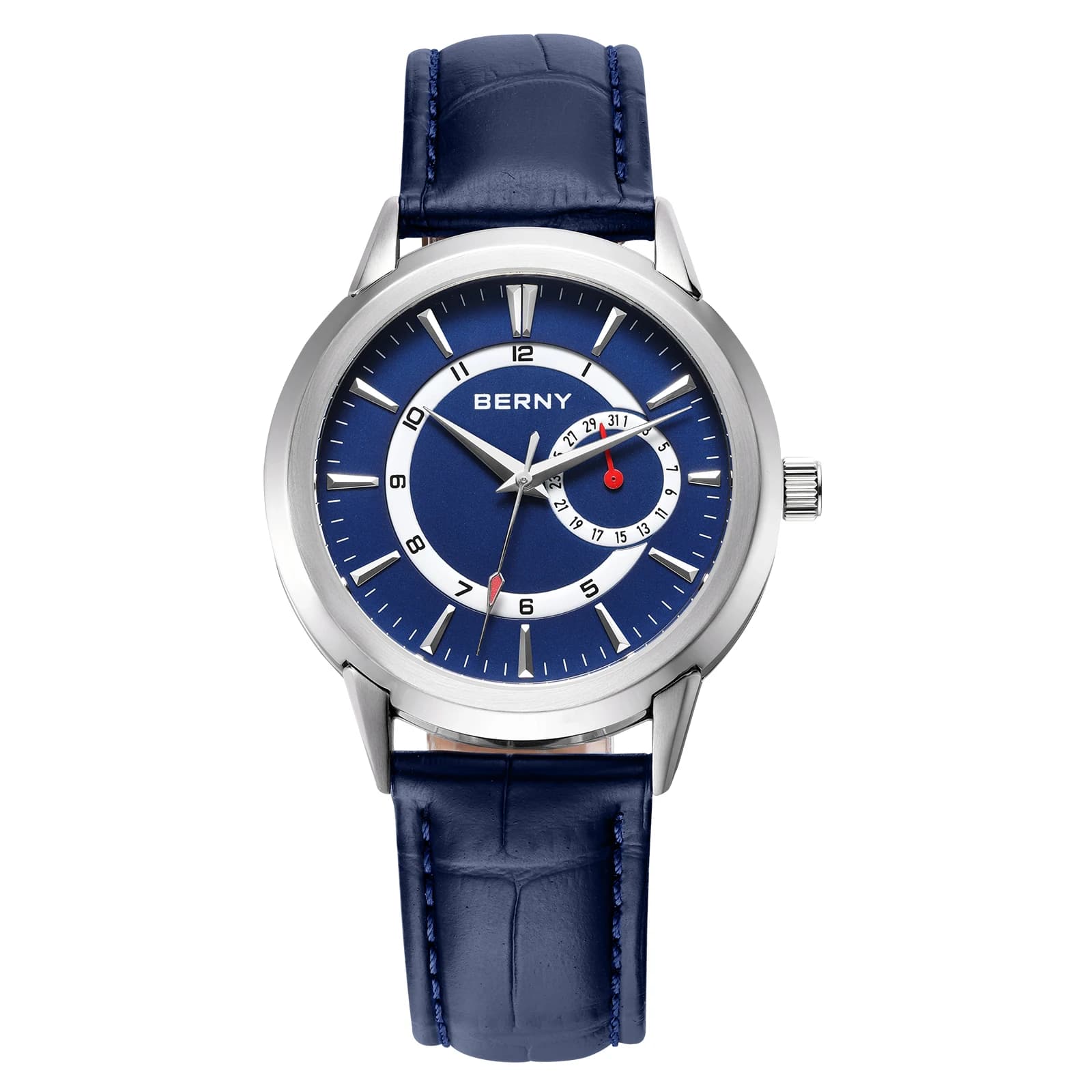 BERNY Orologi da uomo Orologio da uomo elegante con datario al quarzo, calendario facile da leggere, orologio da polso da lavoro in acciaio inossidabile