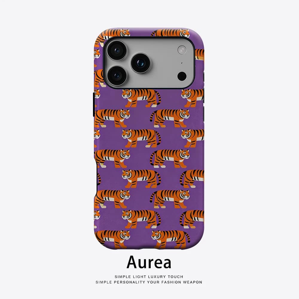 Aurea case Matte Bumper For Magsafe Case For iPhone 17 16 15 14 Plus 13 Pro Max Shockproof Hard PC Purple Tiger Cover