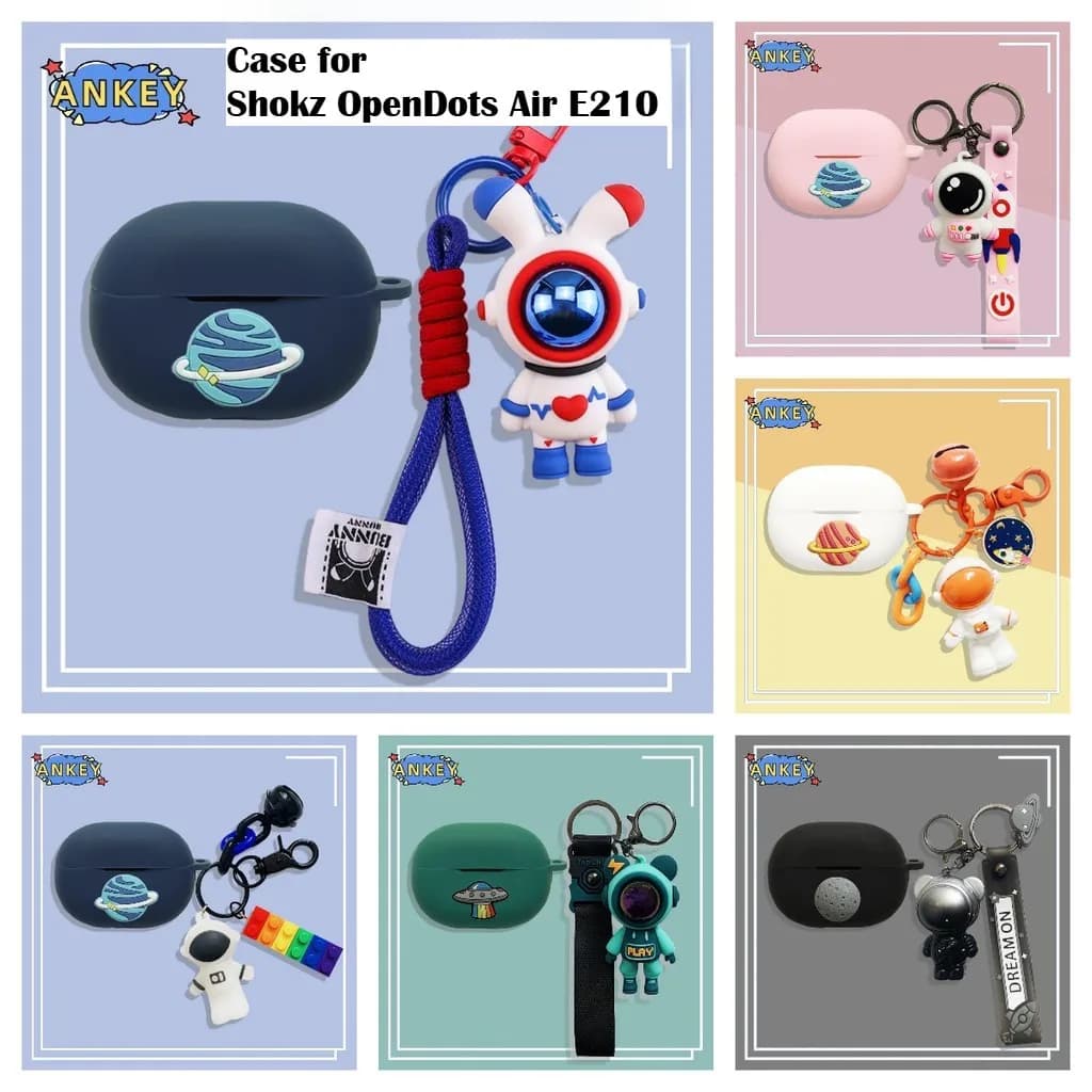 Case for Shokz OpenDots Air E210 Bluetooth Earbuds Case Cute Astronaut Keychain Pendant Shockproof Silicone Protective Cover