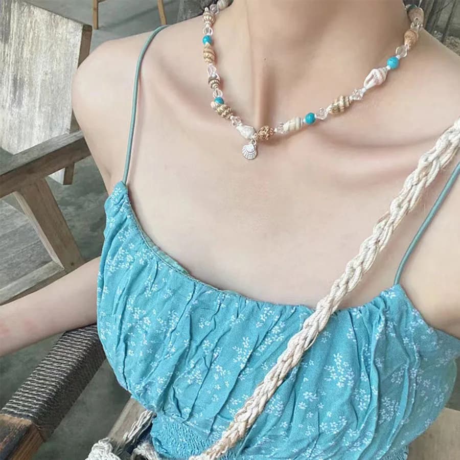 Squisita collana di conchiglie di conchiglia da donna naturale vita marina 47 cm colletto corto Joias dolce estate spiaggia fidanzata regalo gioielli al collo