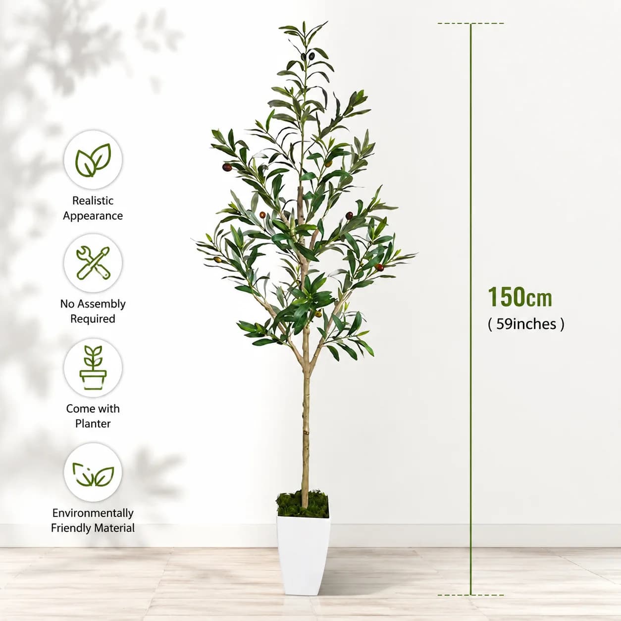 150cm Artificial Olive Tree with Pot Fake Green Plant Large Faux Olive Tree for Indoor Home Living Room Office Floor Decor