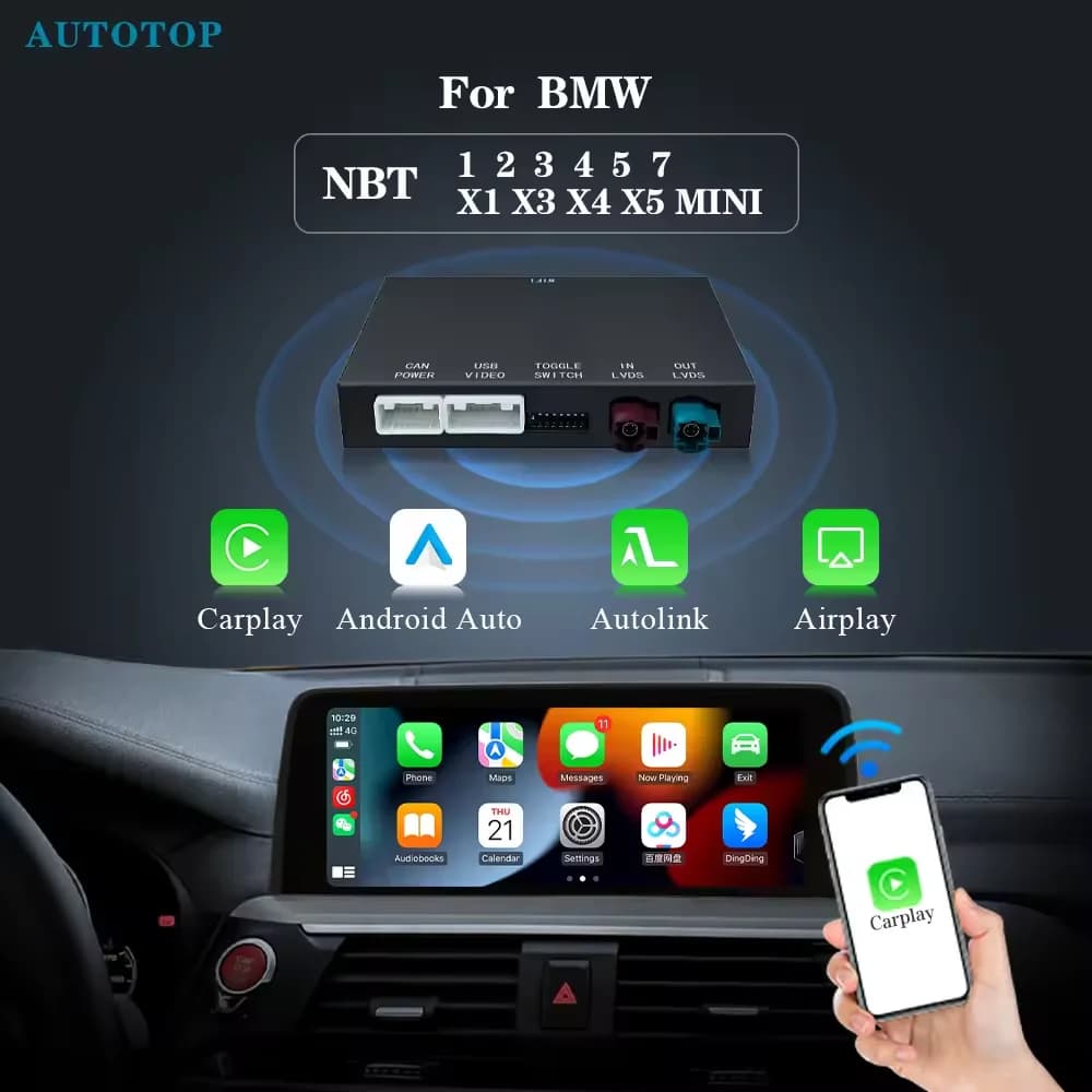 AUTOTOP Wireless Carplay Android Auto Modulo Box Per BMW 1 2 3 4 5 6 7 Serie X1 X3 X4 X5 X6 F15 F16 F25 F26 Mini NBT Sistema