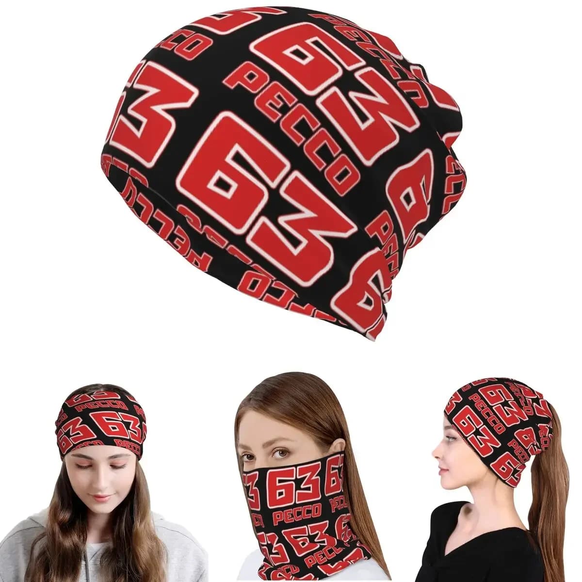 Pecco Bagnaia 63 Bandana Neck Gaiter Wrap Scarf Warm Cycling Scarf Beanies Hat for Men Women Adult Washable