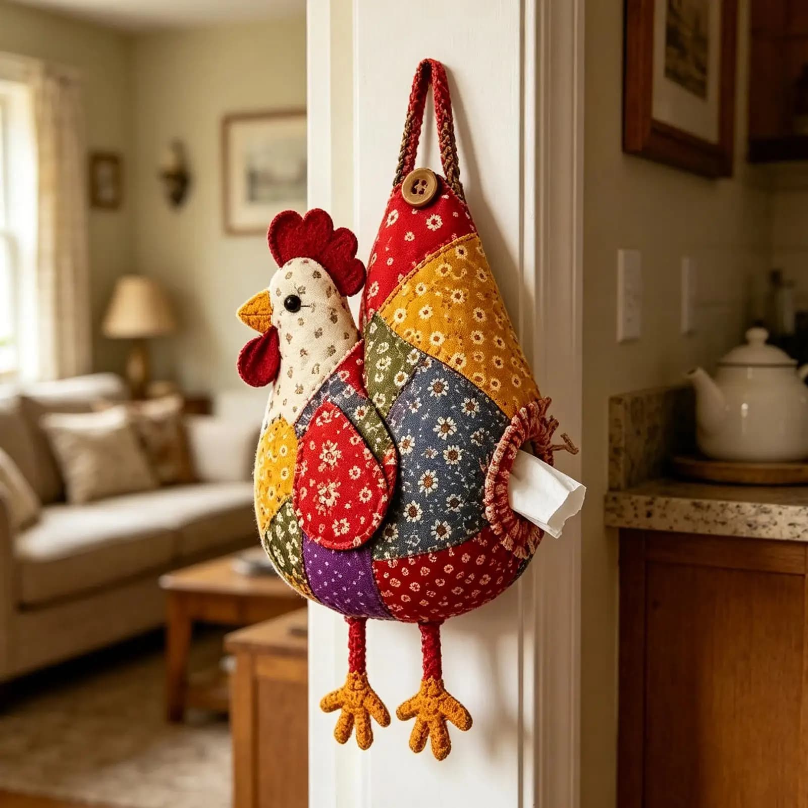 Tissue Holder Decor Reusable Toilet Paper Organizer Quilted Crafting Chicken Tissue Holder for Nightstand Home Car Bedroom Dorm