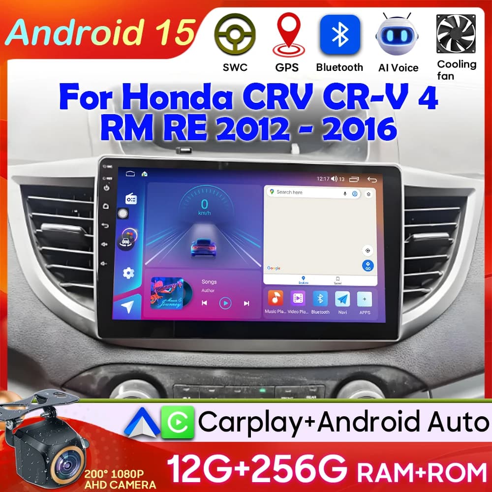 For Honda CRV CR-V 4 RM RE 2012 2013 2014 2015 2016 Android 15 Video GPS Navigation Car Radio 2k Car Monitor Display Stereo DVD