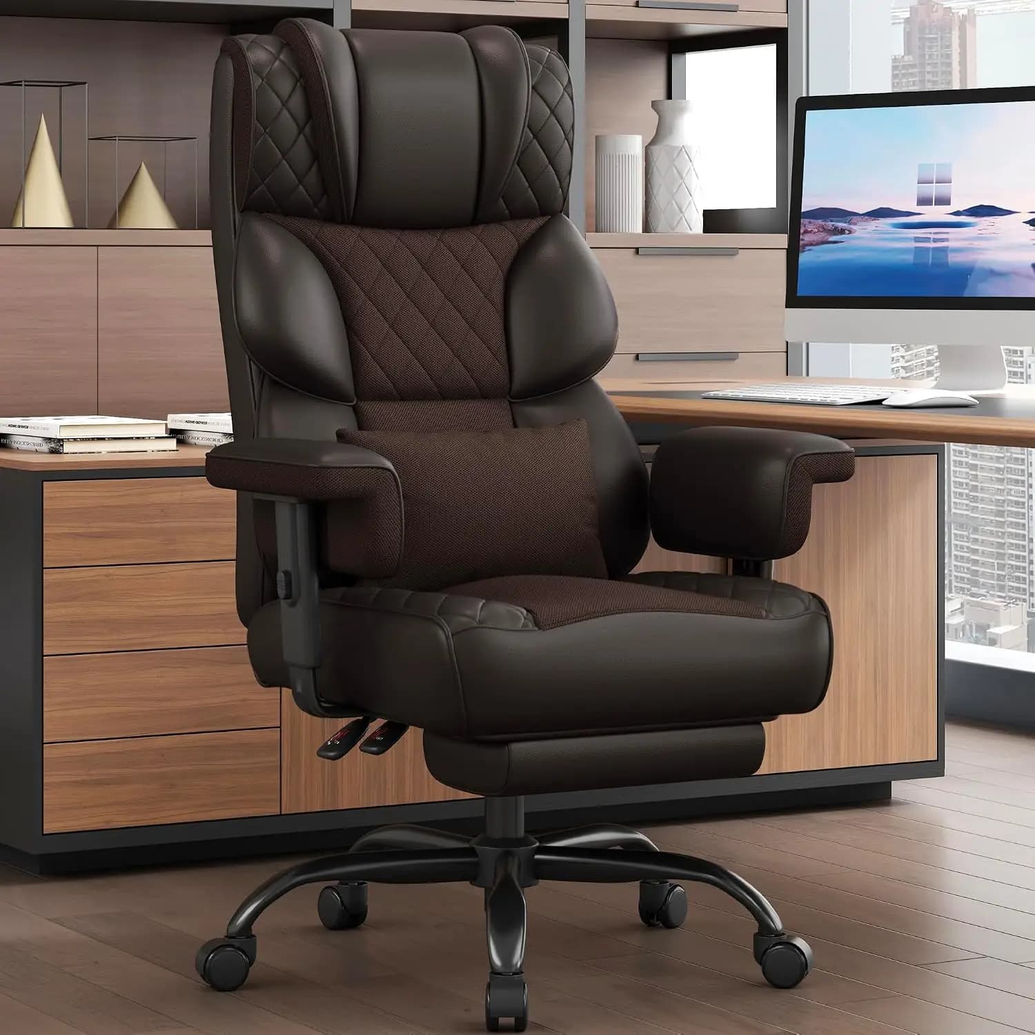 Office Chair, Desk Chair with Soft Adjustable Armrests, Ergonomic High Back Gaming Chair with Lumbar Support, Executive Computer