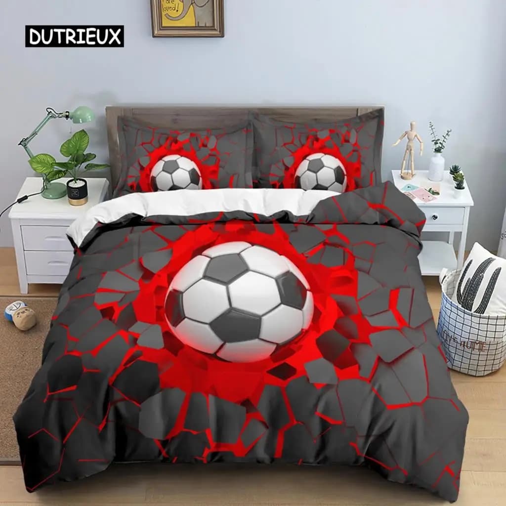 Copripiumino a tema calcio con cartoni animati, graffiti colorati, decorazioni per la camera da letto di ragazzi e adolescenti, set di biancheria da letto, regalo per gli amanti del calcio