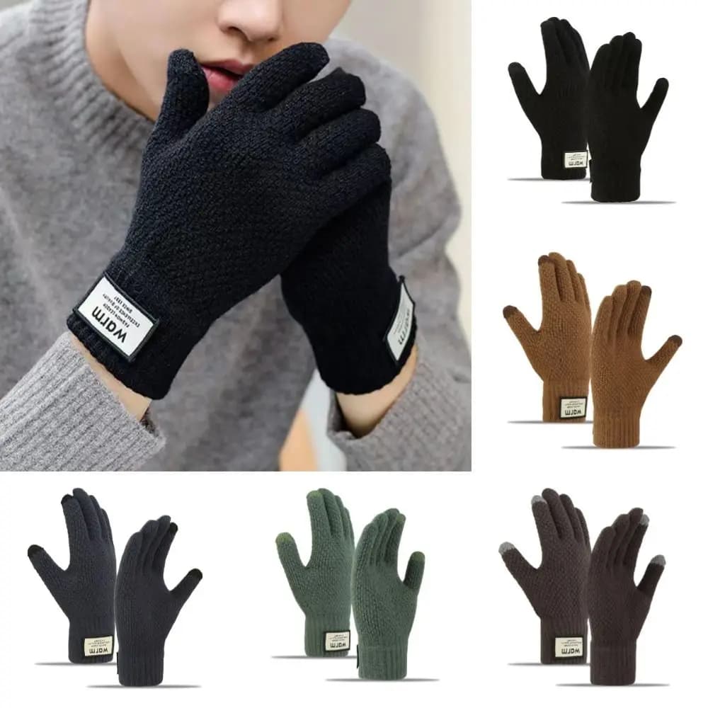 Nuovi guanti invernali caldi lavorati a maglia Guanti touch screen in tinta unita antivento Guanti da ciclismo ispessiti in peluche da uomo