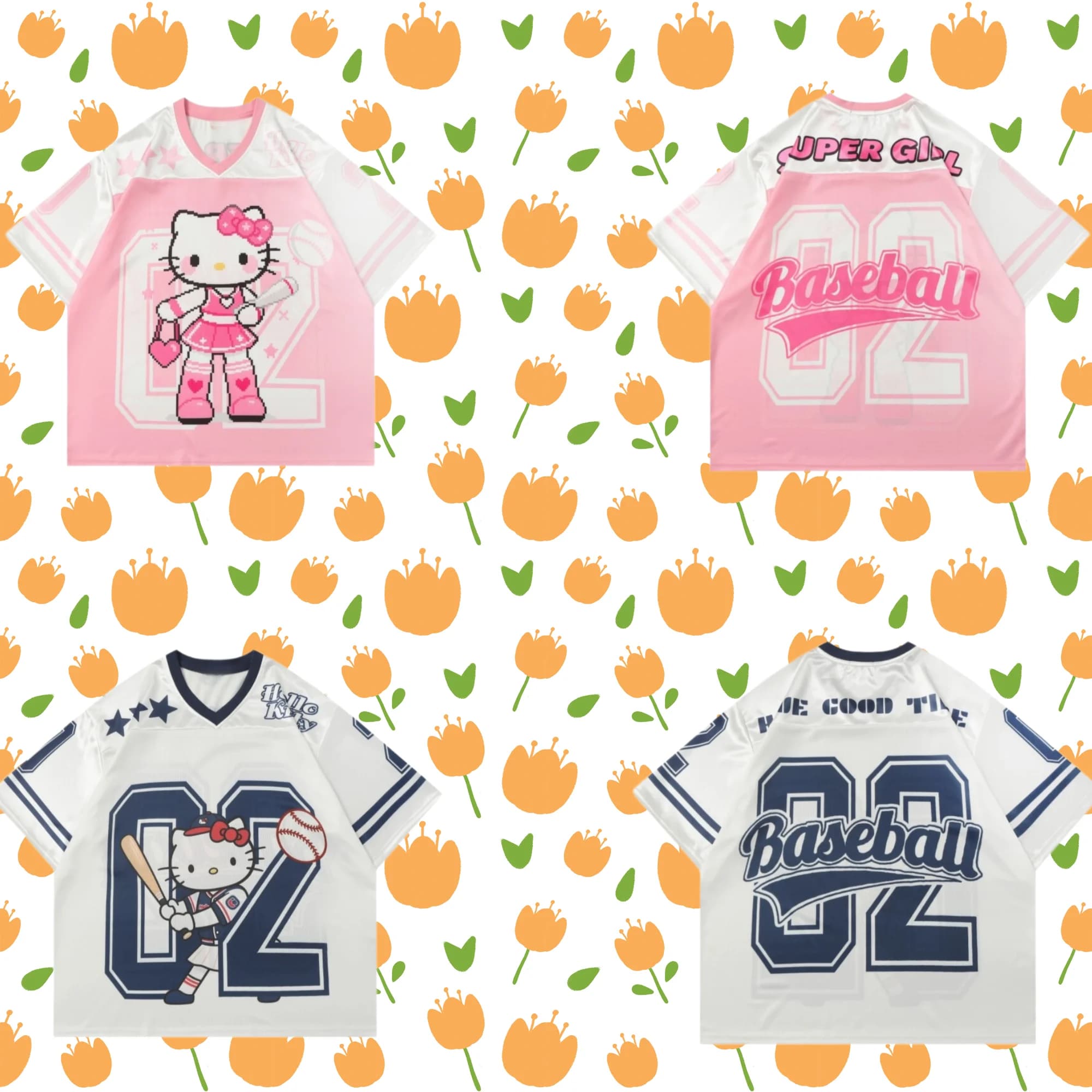 T-shirt in jersey con stampa 3D stile baseball Hello Kitty per adulti e bambini, maglietta a maniche corte in stile sportivo americano