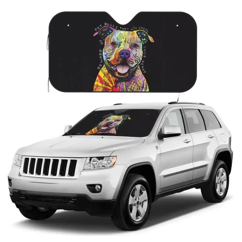 Divertente Attenzione ai Pit Bulls Parabrezza Parasole Blocchi Neri Raggi UV Visiera Protezione Fisarmonica Pieghevole Riflettore Solare per Auto SUV