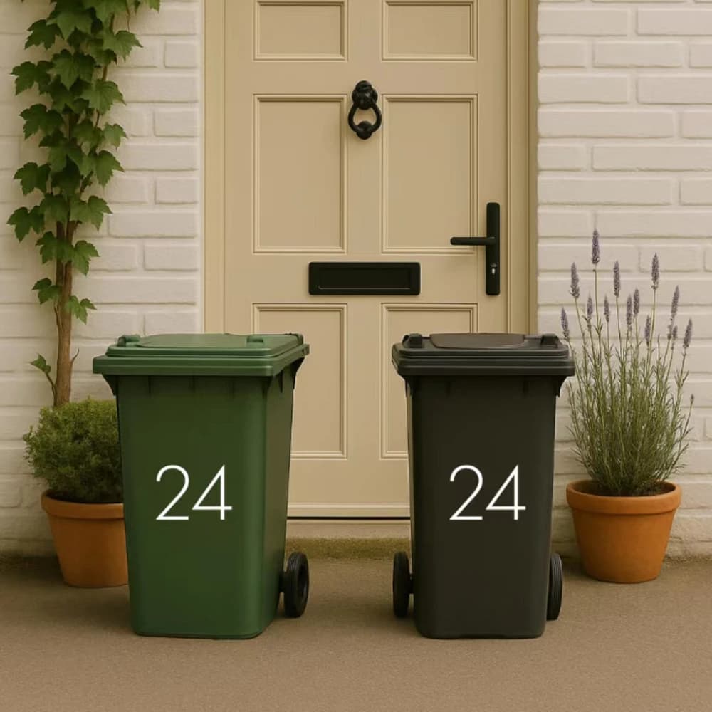 Adesivo in vinile con numero civico personalizzato da 3 pezzi per bidone con ruote, per contenitore per rifiuti, impermeabile, rimovibile