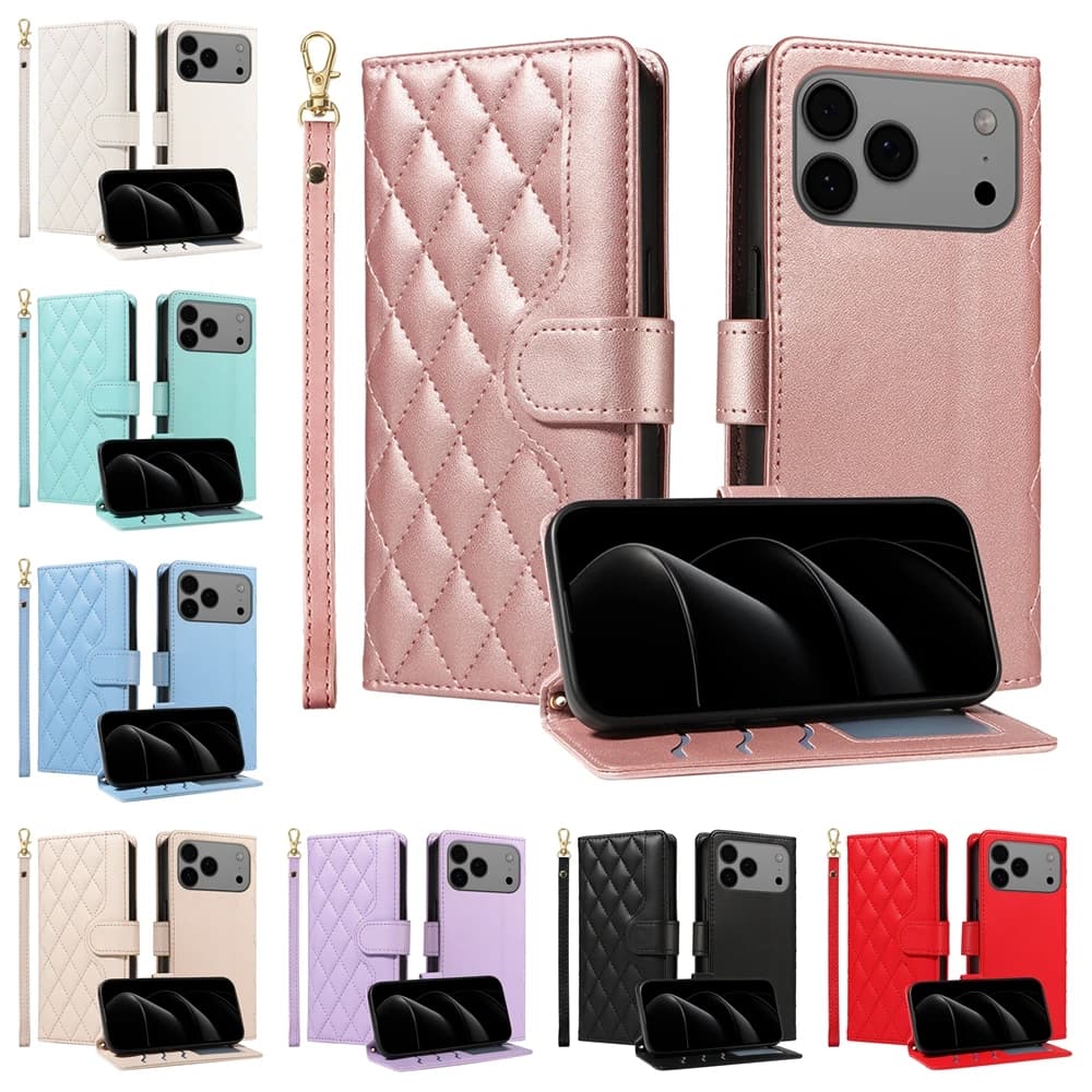Custodia a Portafoglio Magnetica in Pelle con Laccetto per iPhone 17 17e 16e 16 15 14 13 12 11 Pro X XR XS Max 8 7 SE Plus