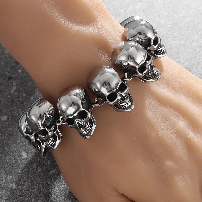 Bracciale gotico con testa di fantasma, demone infernale, con teschio completo, da uomo, per moto, punk rock, accessori per gioielli di Halloween
