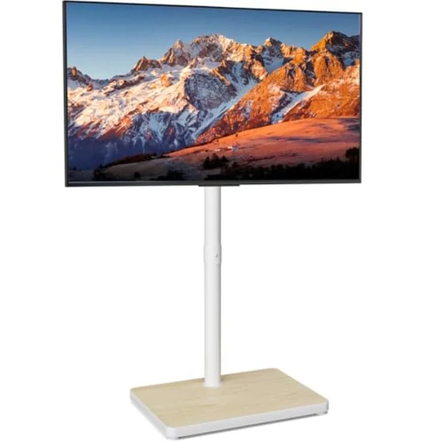 Supporto TV da pavimento per TV/monitor da 13-55 pollici: supporto universale girevole/inclinabile, regolabile in altezza, base robusta in legno, finitura nera, s
