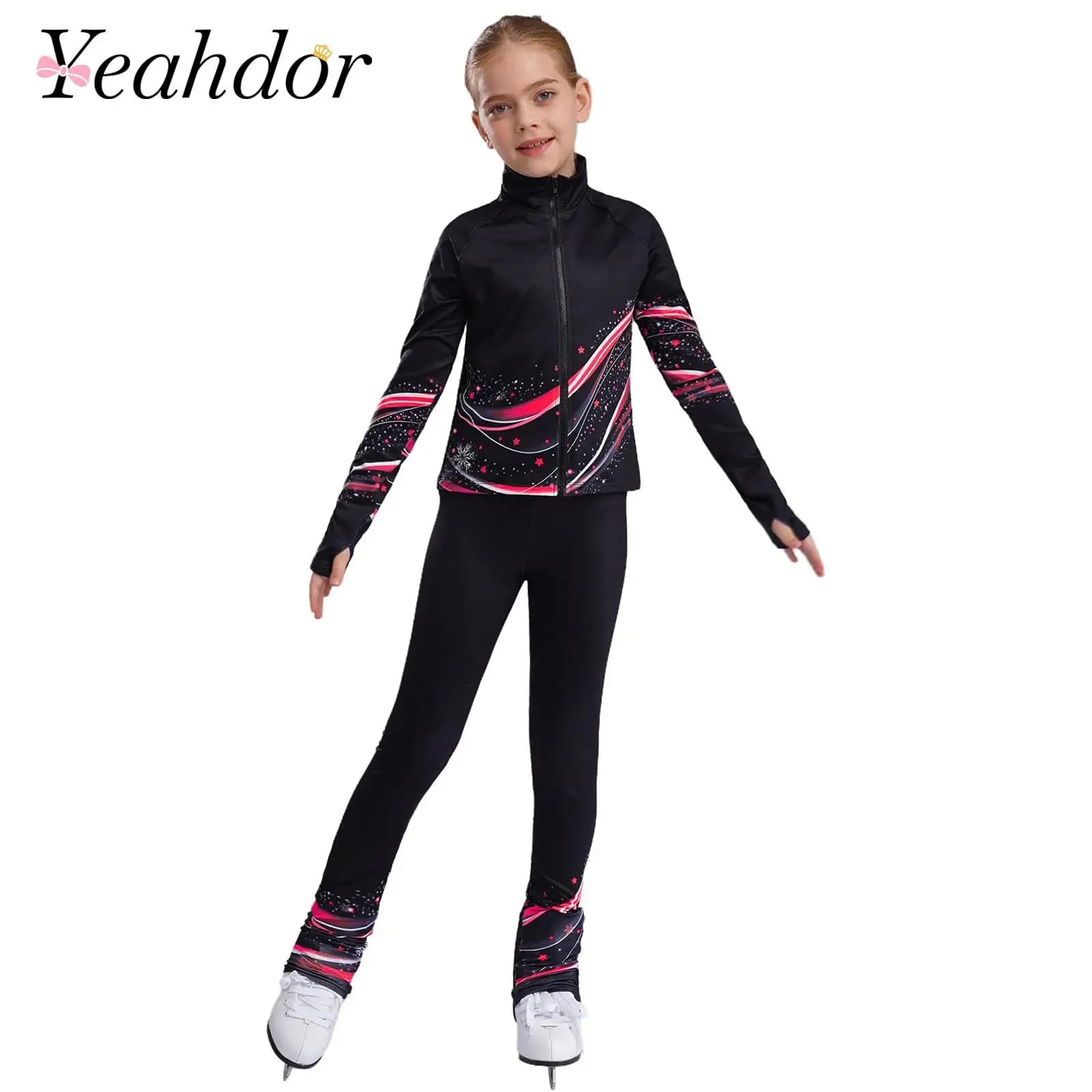 Bambini Ragazze Pile Sport Ginnastica Vestito Pattinaggio Costume Tuta da allenamento Abbigliamento termico per bambini Felpa Giacca + Leggings