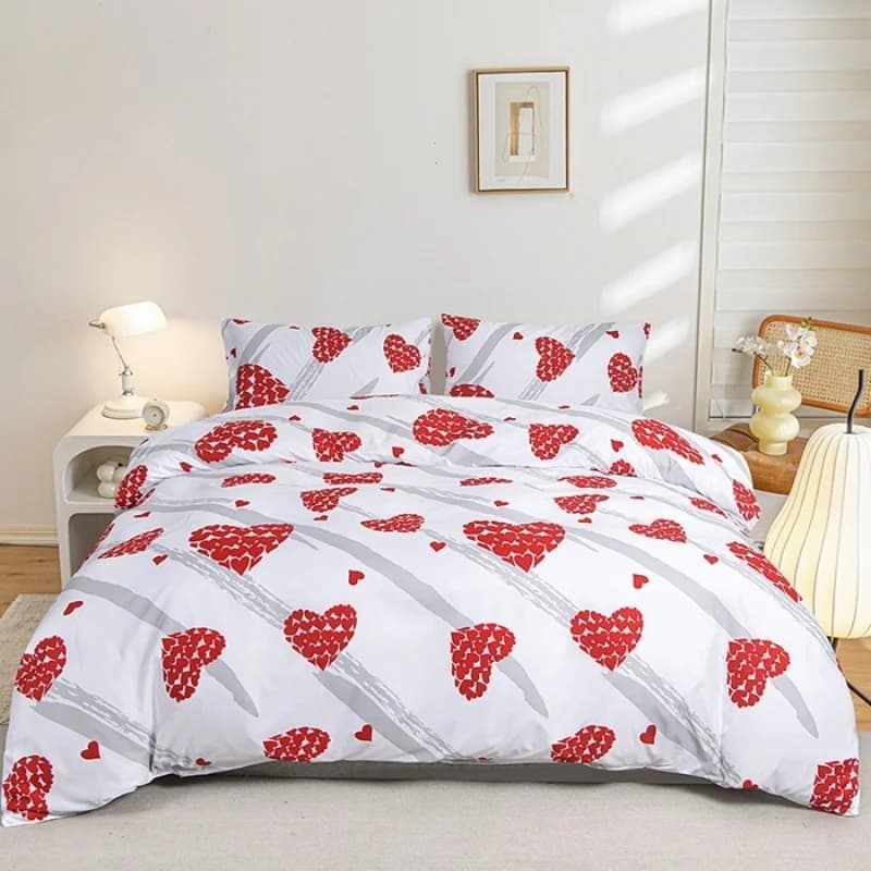Set Copripiumino 3 Pezzi in Morbida Microfibra con Motivi di Farfalle, Cuori e Fiori, Traspirante 220*240, Spedizione Diretta