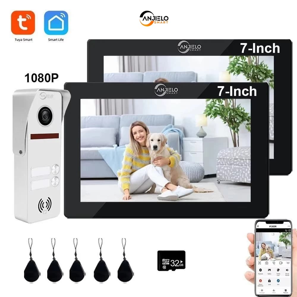 ANJIELOTuya 7/10 pollici Video Wifi IntercomTuya Smart Home video 2 campanello System1080P160 ° Monitor touch completo con telecamera per campanello cablato
