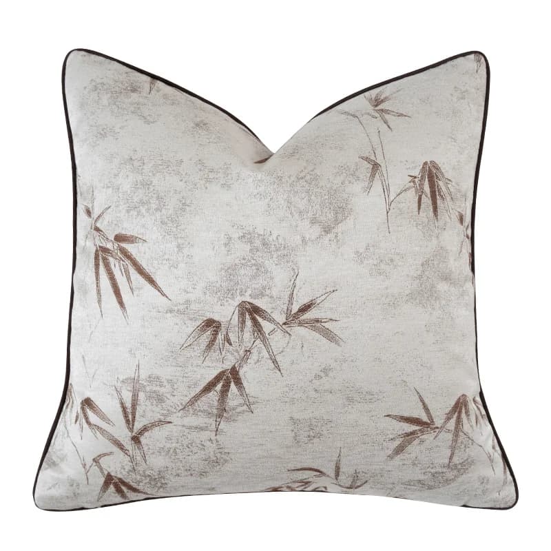 Neo-Chinese Ancient Style Bamboo Leaf Jacquard Pillowcase Tassel Cushion Cover Sofa Light Beige Coffee Lumbar Pillow Cover