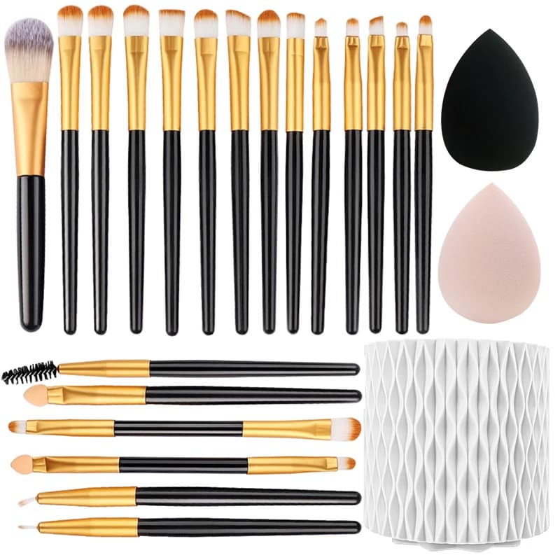 20-piece makeup brushes Premium synthetic powder foundation set for eye shadow concealers with 2 sponges and 360-wheel case