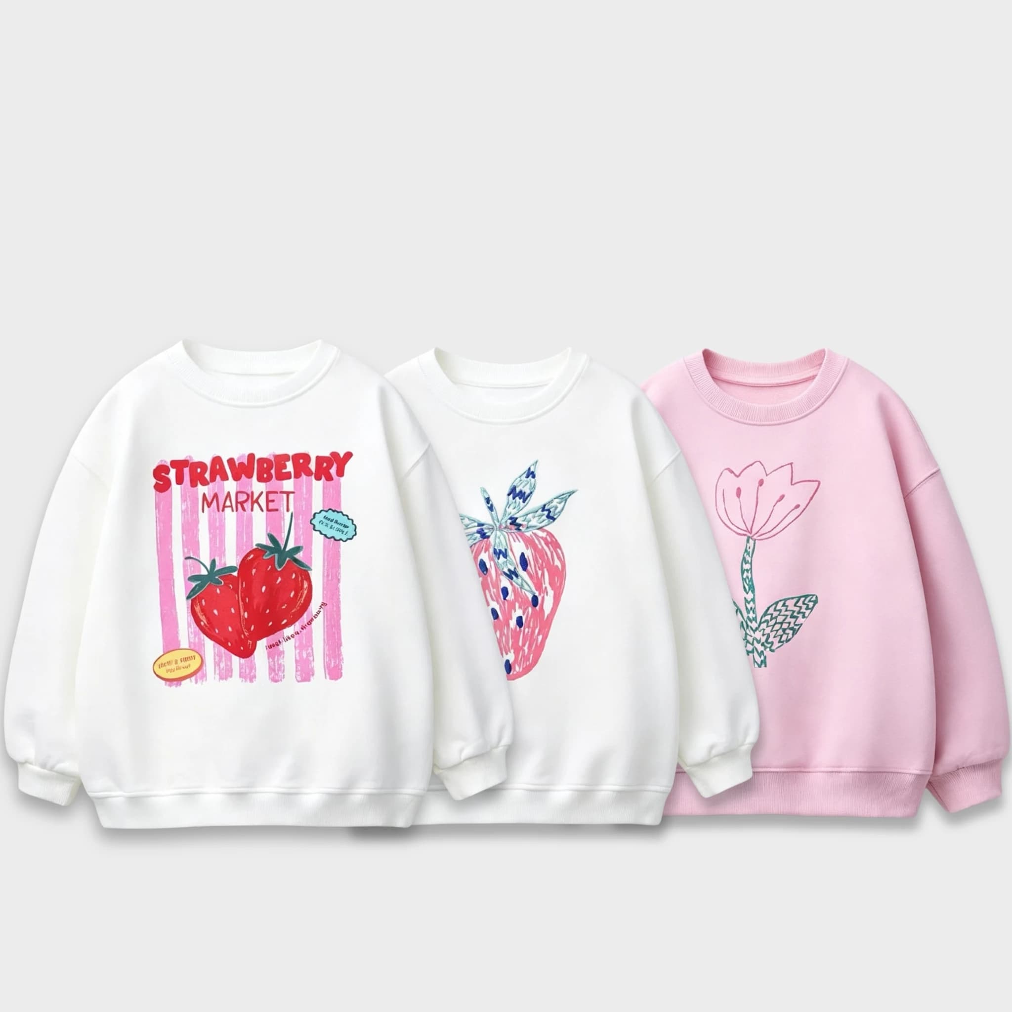 Strawberry Pattern Baby Girls Sweatshirts Tops Long Sleeved Spring Autumn Clothing Loose Casual Kids Hoodie Crewneck 0-6 Age