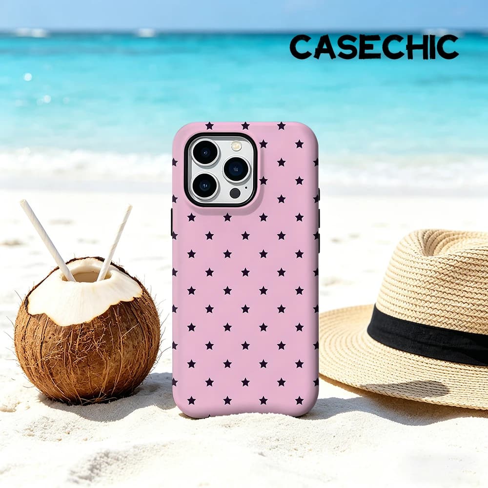 Custodia CaseChic opaca antiurto per MagSafe per iPhone 17 16 15 14 Plus Pro Max, in PC rigido, con griglia a stelle rosa e nera