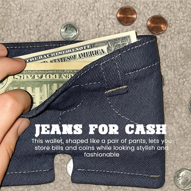 Portamonete Unisex Creativo Divertente e Alla Moda, Compatto e Portatile, a Forma di Jeans in Tessuto Denim, Portafoglio con Scomparti e Porta Carte